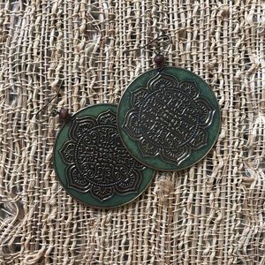 Olive green circle earrings